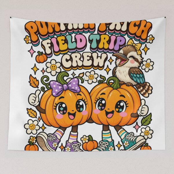 Item preview, Pumpkin Patch Field Trip Crew Groovy Kawaii Pumpkin Kookaburra Aussie designed and sold by Yellowriversss.