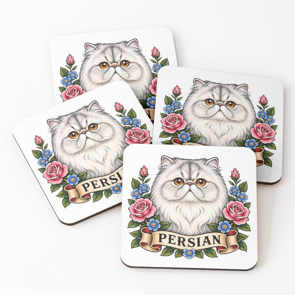 Item preview, Persian Cat Vintage Rose Tattoo Art designed and sold by Old's Cool Cat Studio.