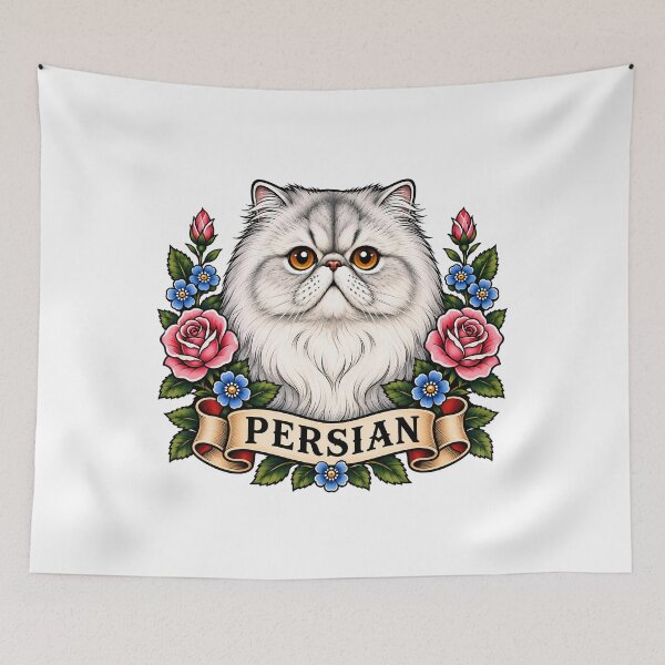 Item preview, Arte del tatuaje de rosa vintage de gato persa designed and sold by Old's Cool Cat Studio.