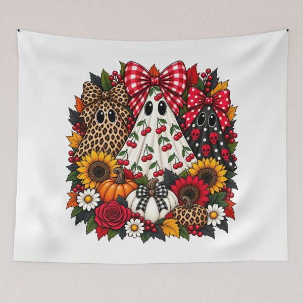 Item preview, Cute Halloween Ghosts Leopard Cherry Bow Autumn Floral Halloween designed and sold by afr-saad.