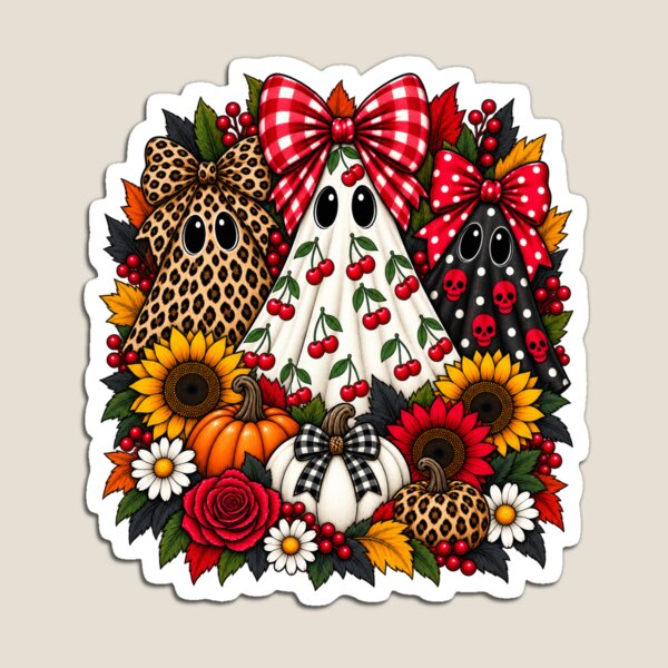 Item preview, Cute Halloween Ghosts Leopard Cherry Bow Autumn Floral Halloween designed and sold by afr-saad.