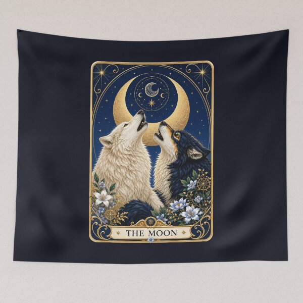 Item preview, The Moon Tarot Card Wolf Goddess Gothic Occult Art designed and sold by MythicMood.