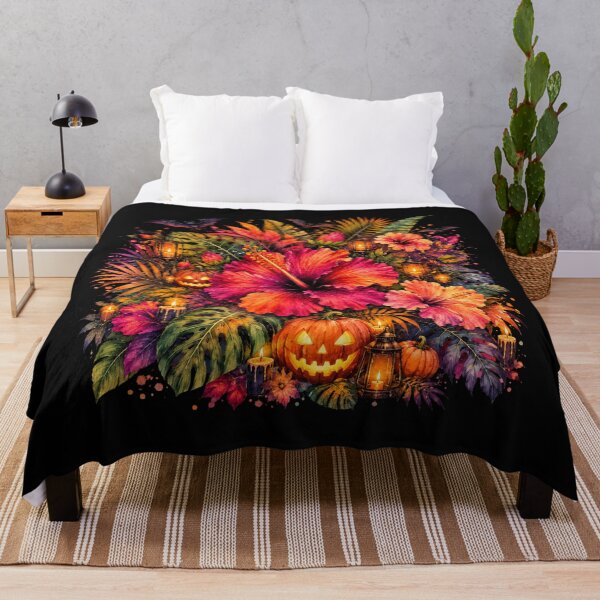 Item preview, Halloween Tropical Hibiscus Pumpkin Lantern with Bats designed and sold by IamNolmo.