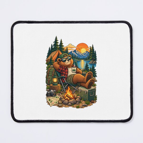Item preview, Vintage Camping Bear Mountain Lake Illustration designed and sold by lovepower.