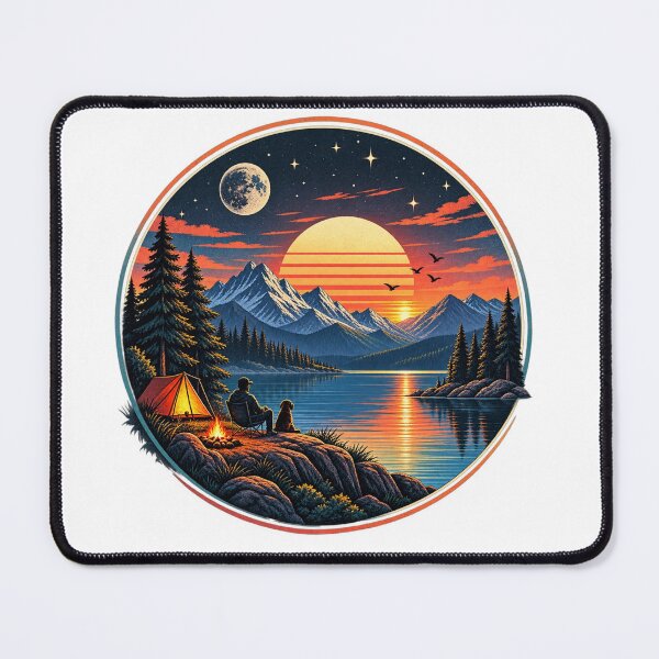 Item preview, Mountain Lake Sunset Camping – Vintage Retro Nature T-Shirt Design designed and sold by LarkLeaf.