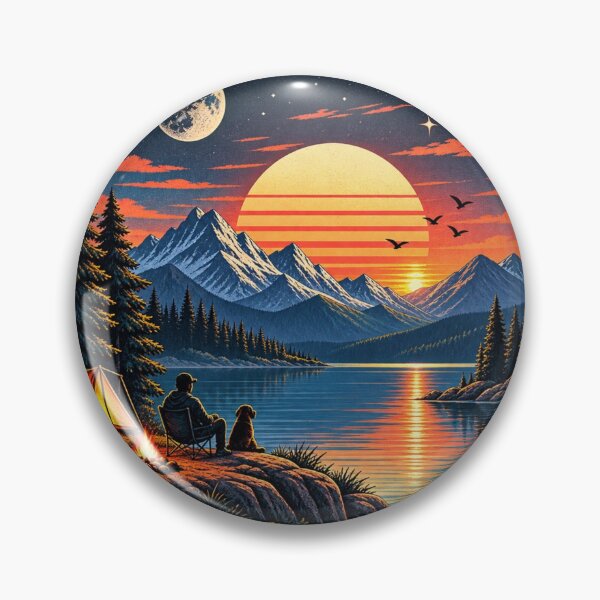 Item preview, Mountain Lake Sunset Camping – Vintage Retro Nature T-Shirt Design designed and sold by LarkLeaf.