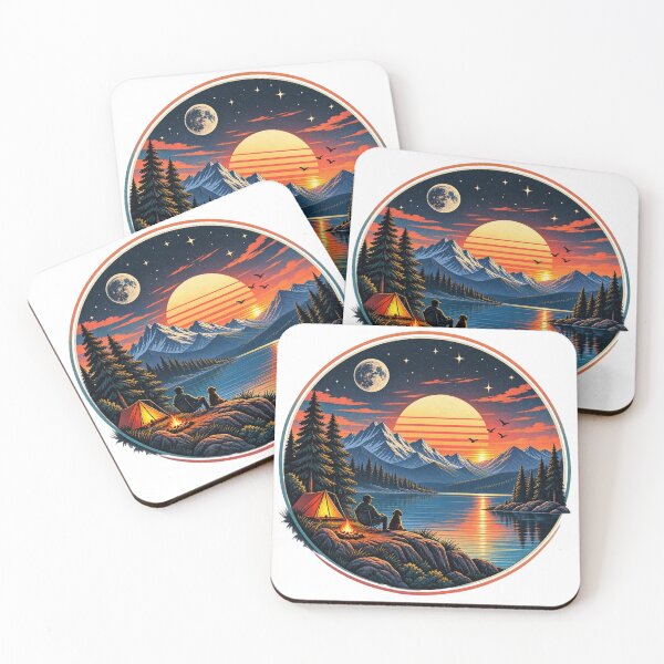 Item preview, Mountain Lake Sunset Camping – Vintage Retro Nature T-Shirt Design designed and sold by LarkLeaf.