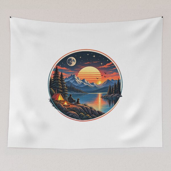 Item preview, Mountain Lake Sunset Camping – Vintage Retro Nature T-Shirt Design designed and sold by LarkLeaf.