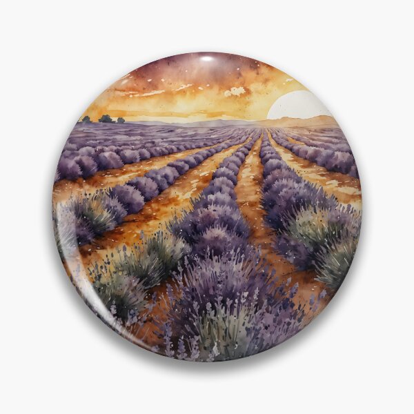 Item preview, Lavender Field Sunset Watercolor Painting designed and sold by RawNaturePrints.