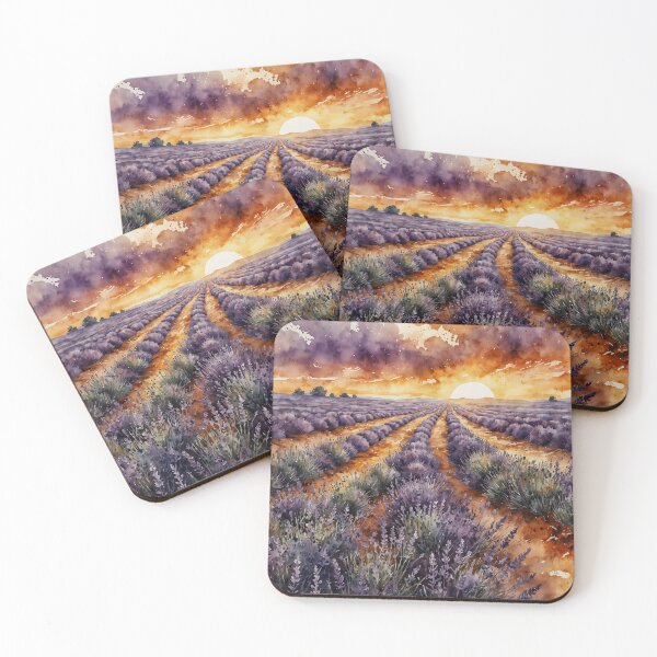 Item preview, Lavender Field Sunset Watercolor Painting designed and sold by RawNaturePrints.
