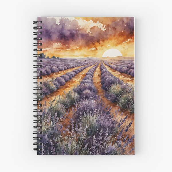 Item preview, Lavender Field Sunset Watercolor Painting designed and sold by RawNaturePrints.