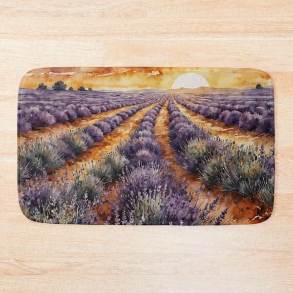 Item preview, Lavender Field Sunset Watercolor Painting designed and sold by RawNaturePrints.