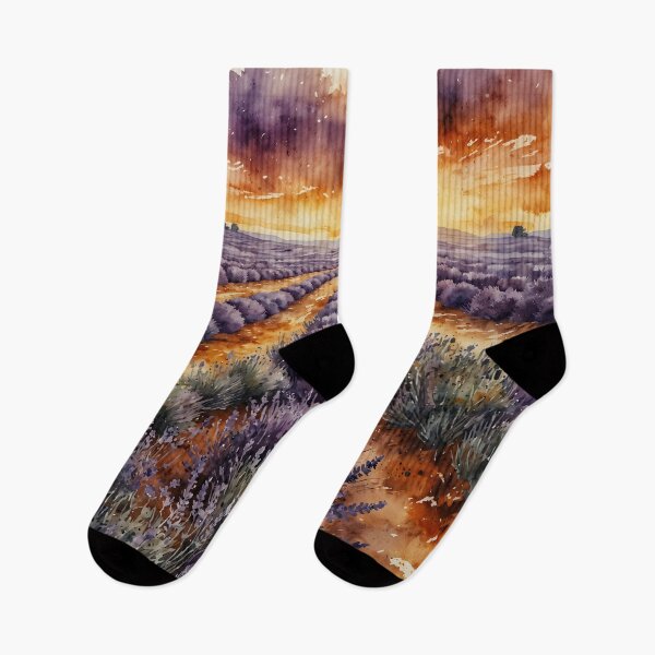 Item preview, Lavender Field Sunset Watercolor Painting designed and sold by RawNaturePrints.