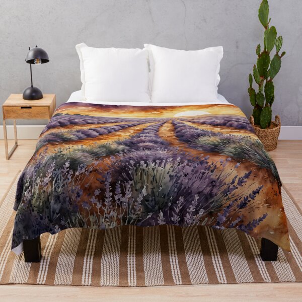 Item preview, Lavender Field Sunset Watercolor Painting designed and sold by RawNaturePrints.