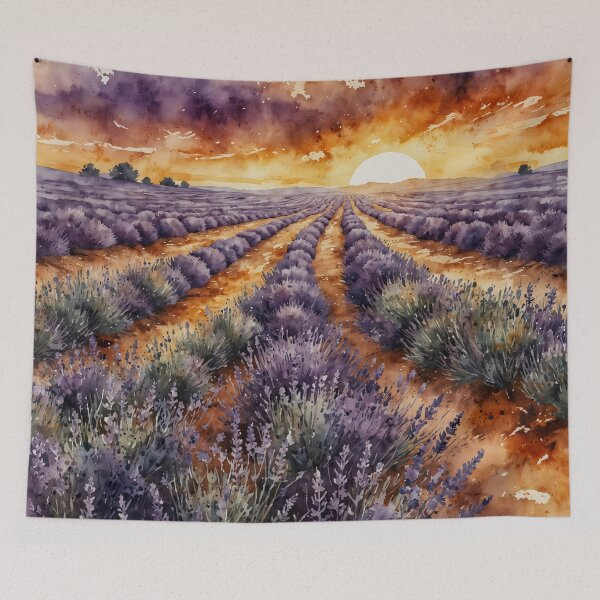 Item preview, Lavender Field Sunset Watercolor Painting designed and sold by RawNaturePrints.