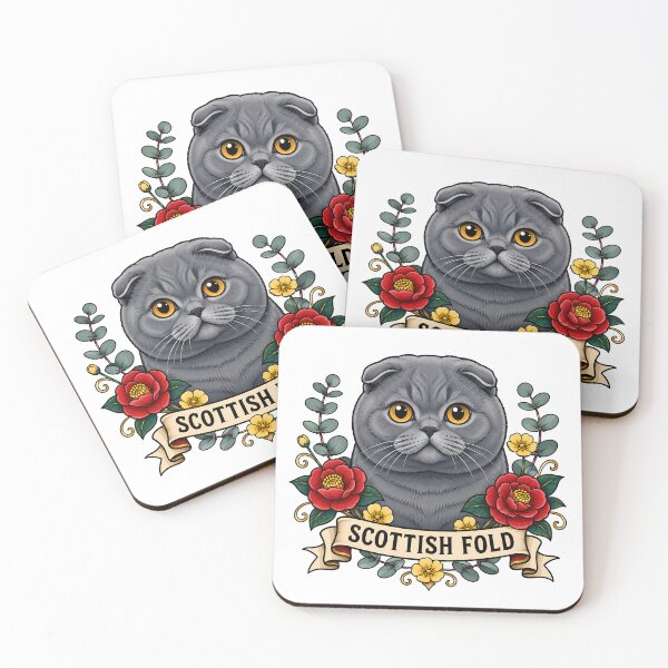 Item preview, Scottish Fold Cat Vintage Floral Tattoo Art designed and sold by Old's Cool Cat Studio.
