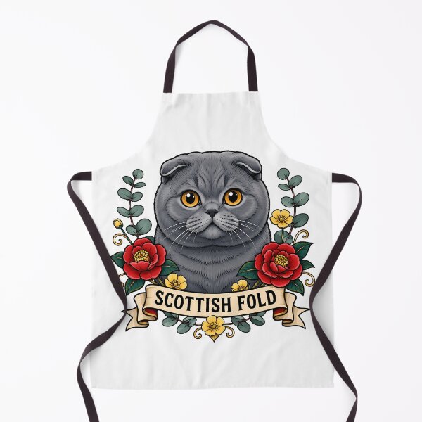 Item preview, Scottish Fold Cat Vintage Floral Tattoo Art designed and sold by Old's Cool Cat Studio.