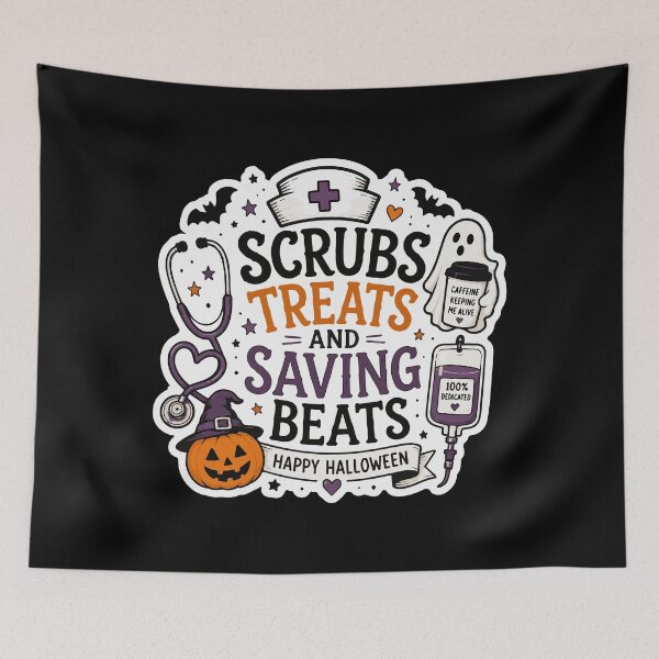 Item preview, NURSE HALLOWEEN scrubs treats and saving beats designed and sold by YNELENT.