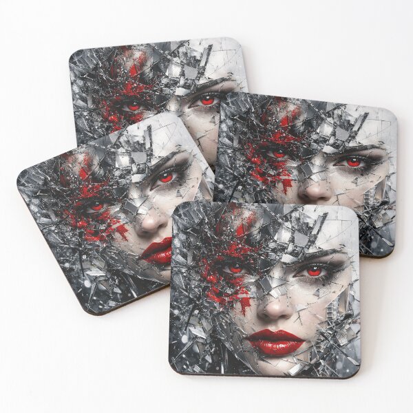 Item preview, Shattered Glass Woman with Red Eyes – Dark Abstract Beauty Art Print designed and sold by Kaleidoscope Print.