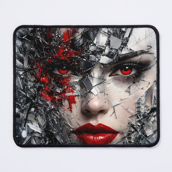 Item preview, Shattered Glass Woman with Red Eyes – Dark Abstract Beauty Art Print designed and sold by Kaleidoscope Print.