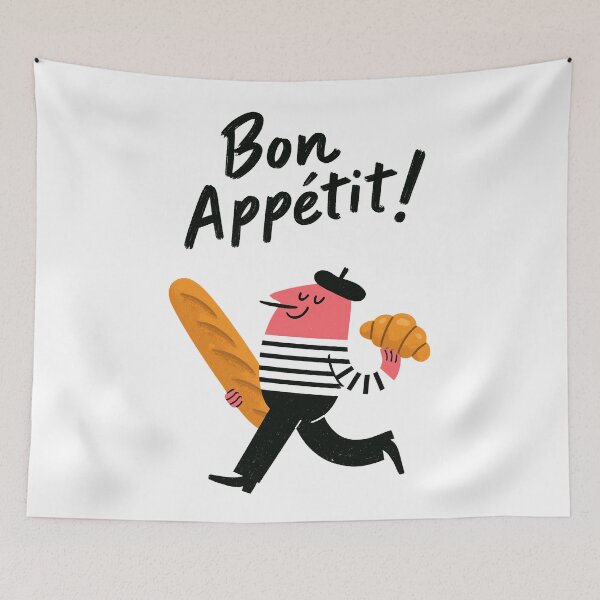 Item preview, Bon Appetit French Baguette Croissant Cute Bakery Illustration designed and sold by Ramona-Gliga.