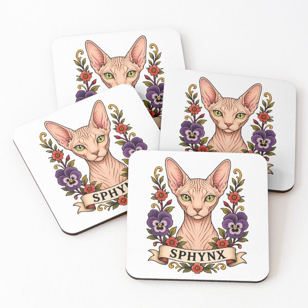 Item preview, Sphynx Cat Vintage Floral Tattoo Art designed and sold by Old's Cool Cat Studio.