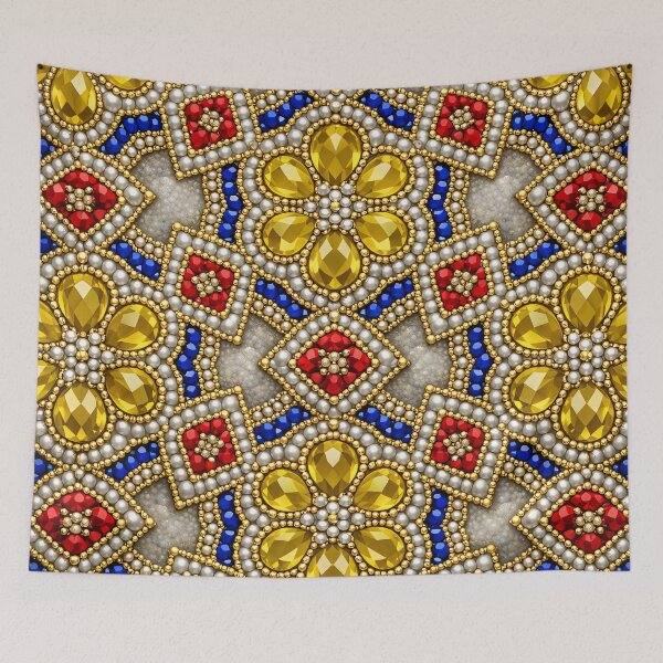 Item preview, Royal Jewel Mandala Pattern – Red Blue Gold Gemstone Mosaic Art designed and sold by Kaleidoscope Print.