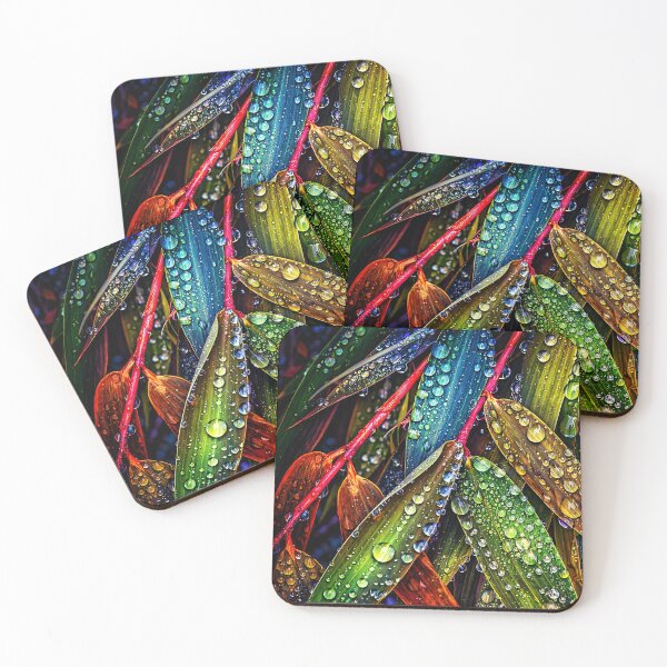 Item preview, Colorful Tropical Leaves with Water Drops – Vibrant Botanical Nature Art Print designed and sold by Kaleidoscope Print.