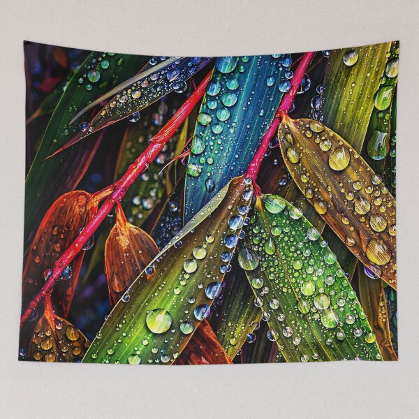 Item preview, Colorful Tropical Leaves with Water Drops – Vibrant Botanical Nature Art Print designed and sold by Kaleidoscope Print.