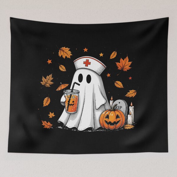 Item preview, NURSE HALLOWEEN cute ghost with pumpkin juice designed and sold by YNELENT.
