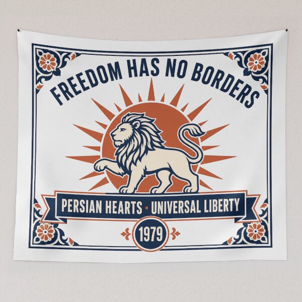 Artikelvorschau, Freedom Has No Borders — Persisches Löwen-Retro-Abzeichen entworfen und verkauft von Art&Fun.