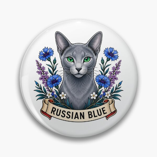Item preview, Russian Blue Cat Vintage Cornflower Tattoo Art designed and sold by Old's Cool Cat Studio.