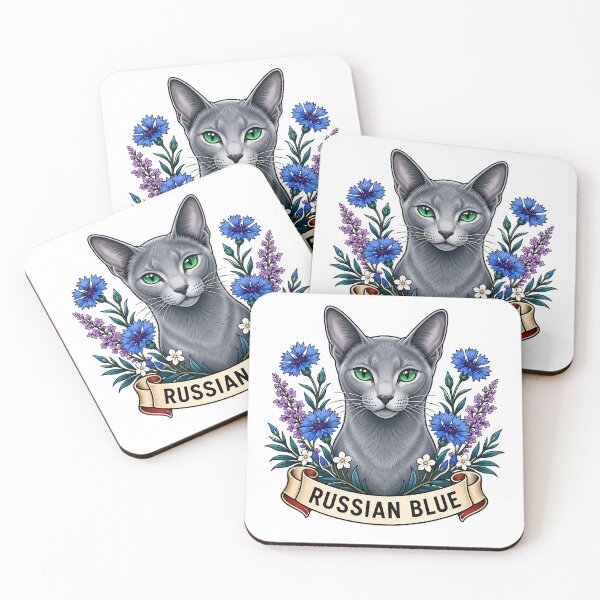 Item preview, Russian Blue Cat Vintage Cornflower Tattoo Art designed and sold by Old's Cool Cat Studio.