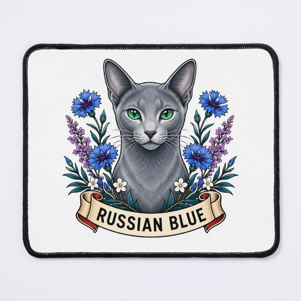 Item preview, Russian Blue Cat Vintage Cornflower Tattoo Art designed and sold by Old's Cool Cat Studio.