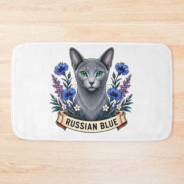 Item preview, Russian Blue Cat Vintage Cornflower Tattoo Art designed and sold by Old's Cool Cat Studio.