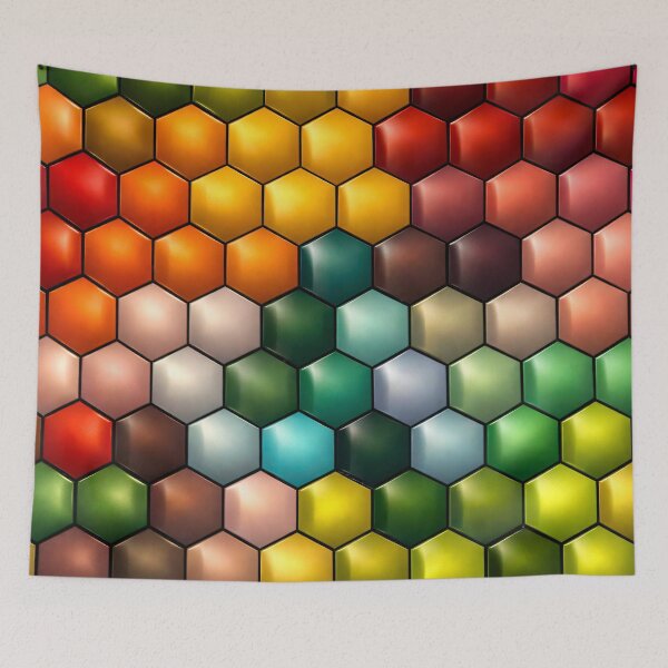 Item preview, Colorful 3D Hexagon Pattern – Vibrant Geometric Honeycomb Art Print designed and sold by Kaleidoscope Print.