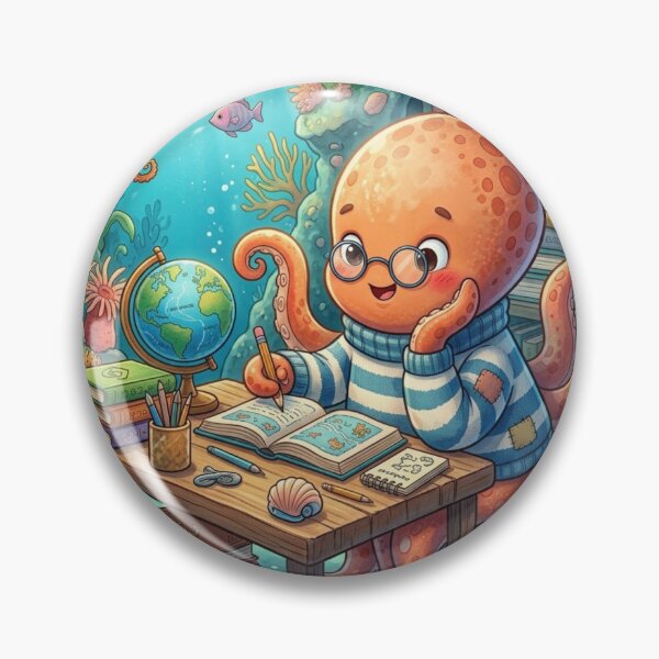 Item preview, Cute Octopus Studying at Wooden Desk Underwater Cartoon Illustration designed and sold by xsctasy.