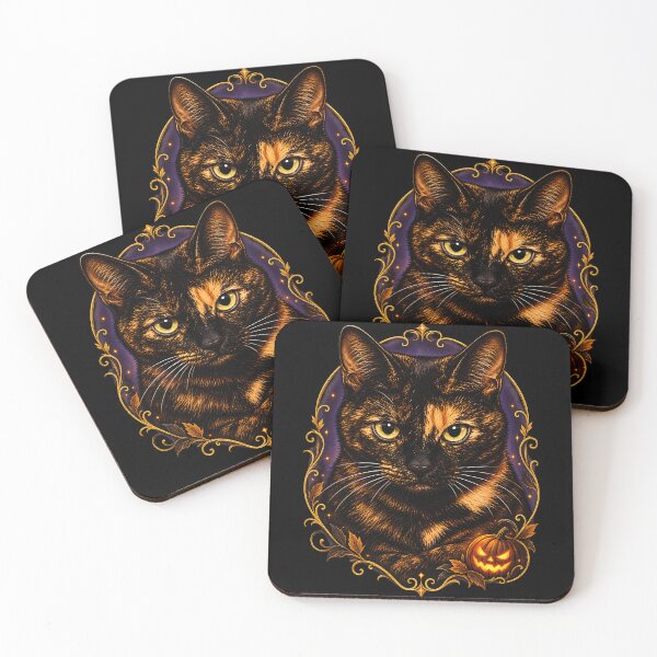 Item preview, Tortoiseshell Cat Halloween Portrait – Gothic Ornamental Frame with Jack-o-Lantern, Tortie Cat Art designed and sold by Martin's_Design.