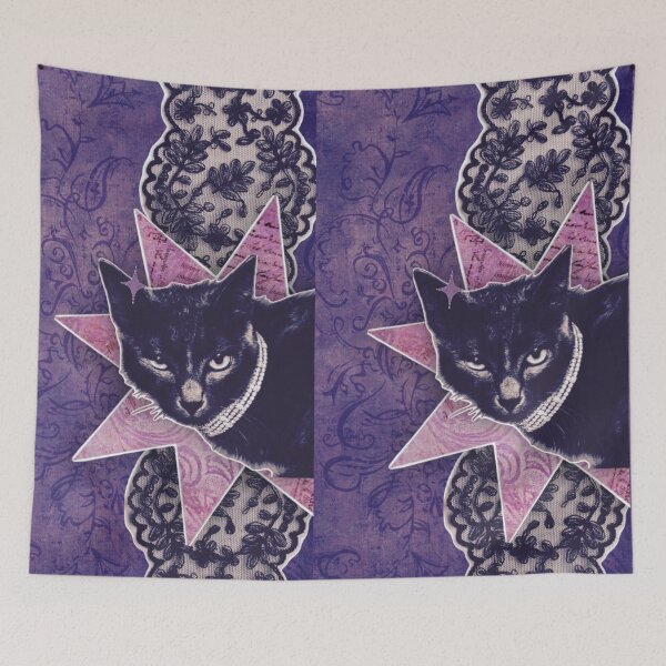 Item preview, Vintage Black Cat & Floral Lace - Dark Coquette Whimsigoth Purple designed and sold by BrontesWhimsyStore.