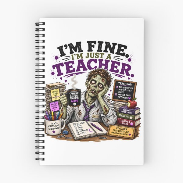 Artikelvorschau, I’m Fine, I’m Just a Teacher – Überarbeiteter Zombie Lehrer mit Kaffee entworfen und verkauft von SVALANART.