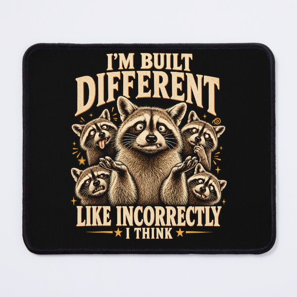 Item preview, I’m Built Different Like Incorrectly I Think – Funny Raccoon Sarcastic Humor Design designed and sold by PosiMCreations.
