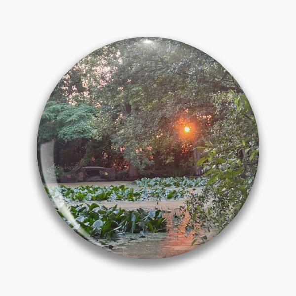 Item preview, Sunset Glowing Through Trees Over a Woodland Lily Pond designed and sold by ThatSurreyLife.