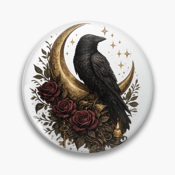 Item preview, Gothic Raven and Golden Crescent Moon with Roses designed and sold by MonaRose_Art.