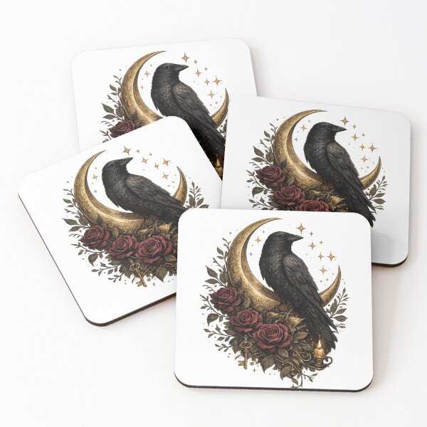Item preview, Gothic Raven and Golden Crescent Moon with Roses designed and sold by MonaRose_Art.