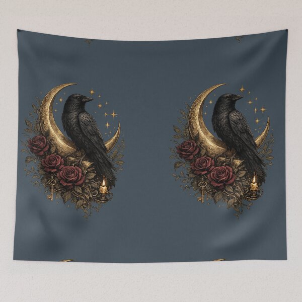 Item preview, Gothic Raven and Golden Crescent Moon with Roses designed and sold by MonaRose_Art.
