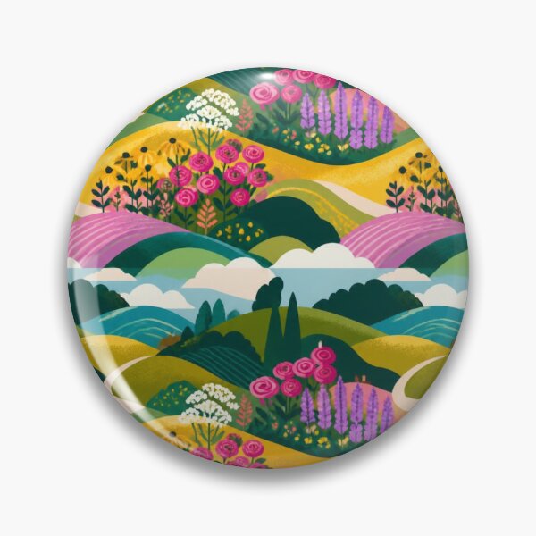 Item preview, Colourful Rolling Countryside and Wildflower Landscape Pattern designed and sold by ThatSurreyLife.