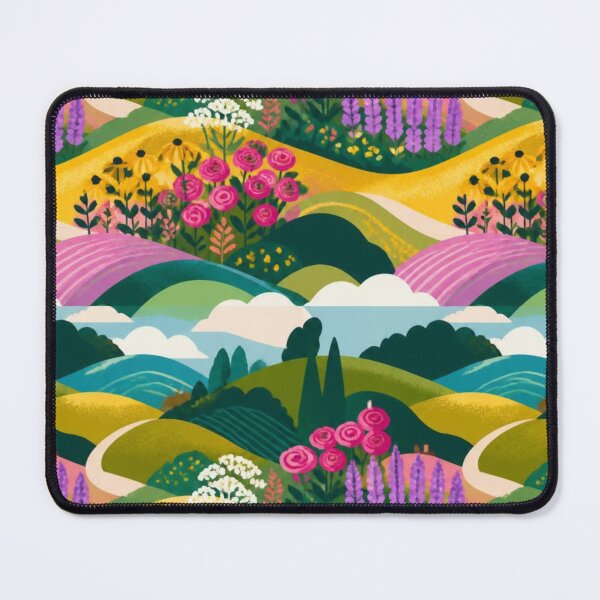 Item preview, Colourful Rolling Countryside and Wildflower Landscape Pattern designed and sold by ThatSurreyLife.