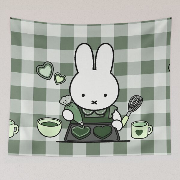 Item preview, Green themed Cute Bunny Baking Heart Cookies -  Miffy Inspired designed and sold by Cozy Moss Studio.