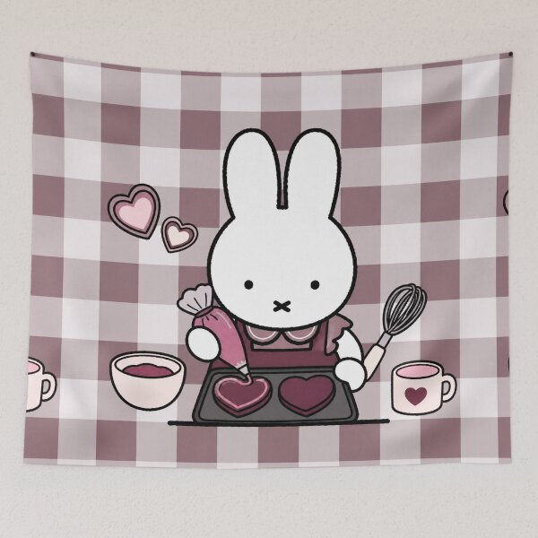 Item preview, Maroon themed Cute Bunny Baking Heart Cookies -  Miffy Inspired designed and sold by Cozy Moss Studio.