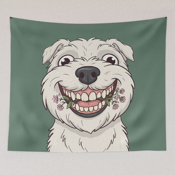 Item preview, Funny Fisheye Dog With Flowers Meme designed and sold by DripCultureLab.